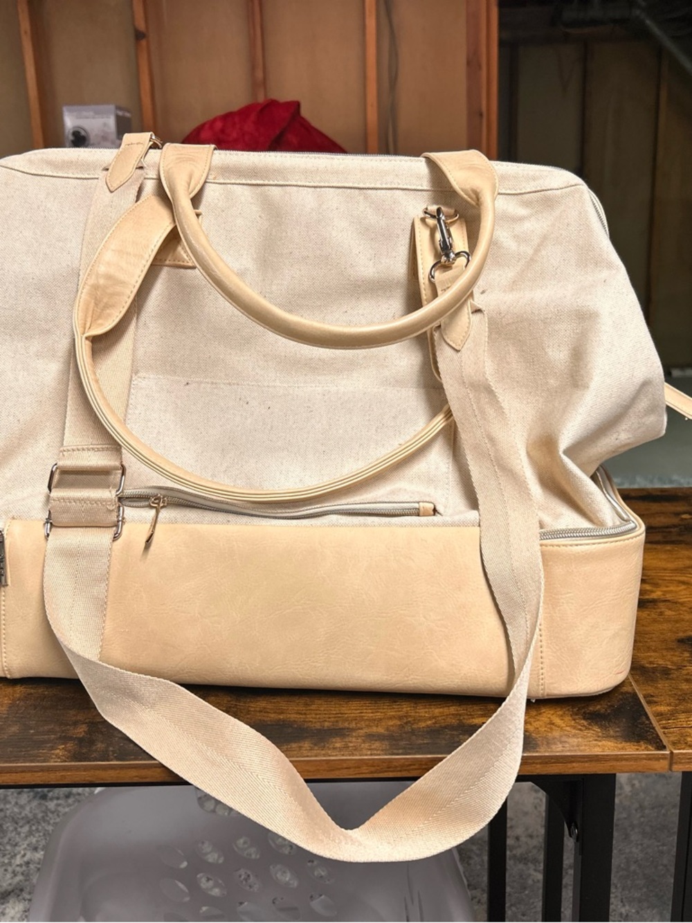 Beis weekender Cream Canvas & Leather